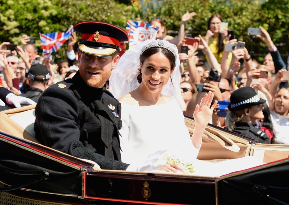 Harry and Meghan rode a carriage through Windsor. Photo: Getty