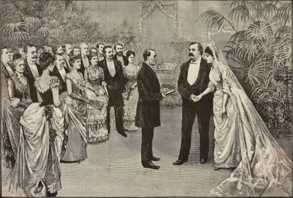 A sketch of President Grover Cleveland and Frances Folsom's wedding at the White House