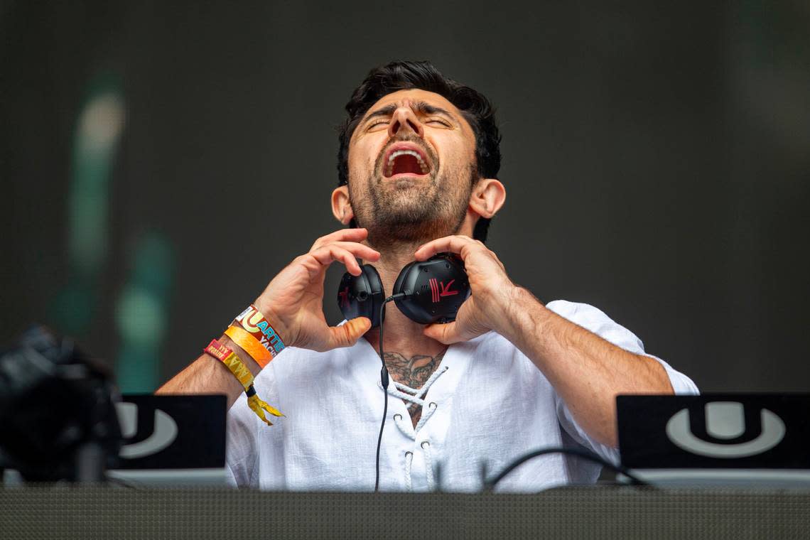 American Dj KSHMR reacts as he performs during Day 2 of Ultra 2024 at Bayfront Park in Downtown Miami on Saturday, March 23, 2024.