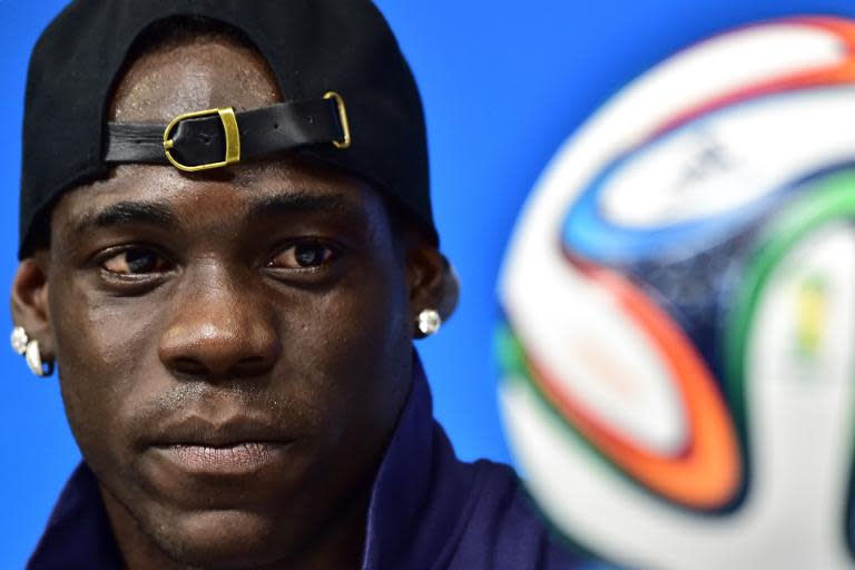 Italy striker Mario Balotelli gives a press conference at the Arena Pernambuco Stadium in Recife, Brazil, on June 19, 2014, on the eve of his side's World Cup match against Costa Rica