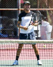 <p>Pete Wentz hits the tennis court for a workout on Monday in L.A.</p>