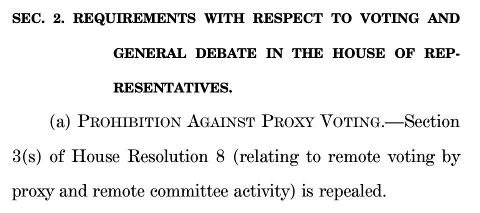 The section of Greene's bill that would eliminate proxy voting.