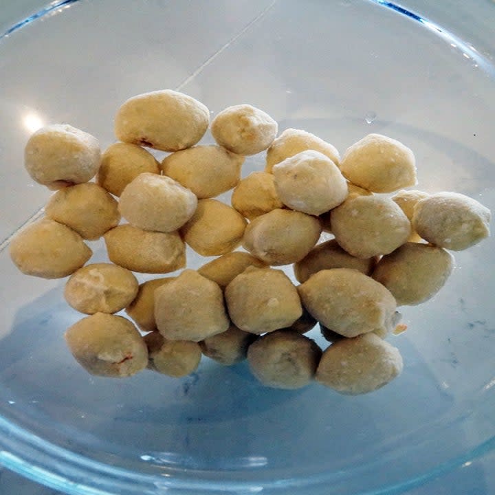 Frozen gnocchi in a glass bowl