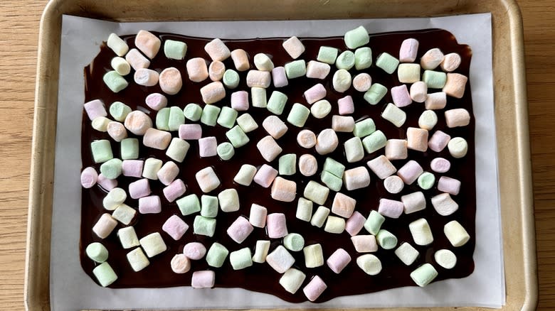 Chocolate and mini marshmallows in pan