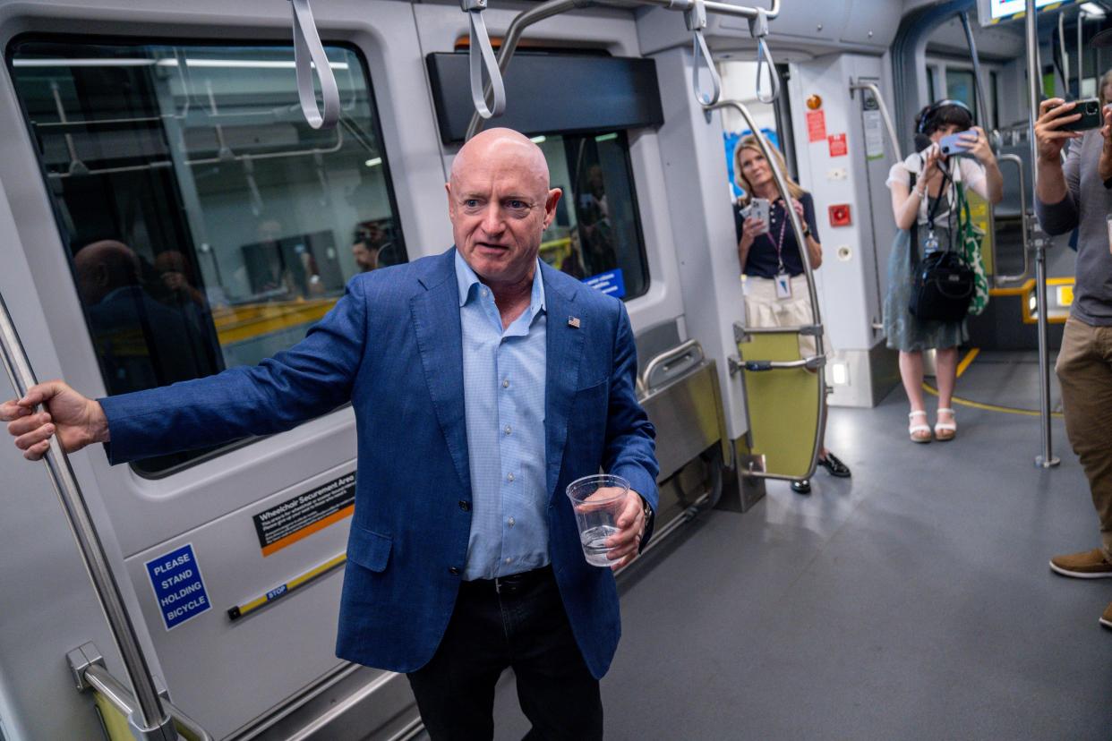 Arizona Sen. Mark Kelly at a recent tour of Valley Metro center in Phoenix.