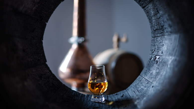 whiskey distillery in focus
