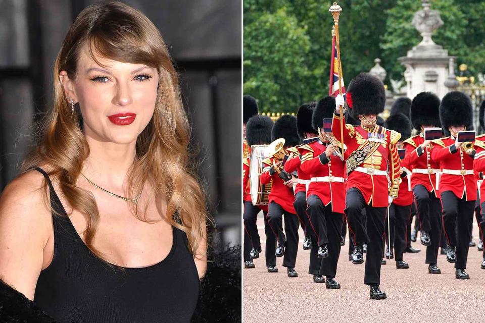 <p>James Devaney/GC Images; YUI MOK/POOL/AFP via Getty Images</p> Taylor Swift (left); The Royal Guard