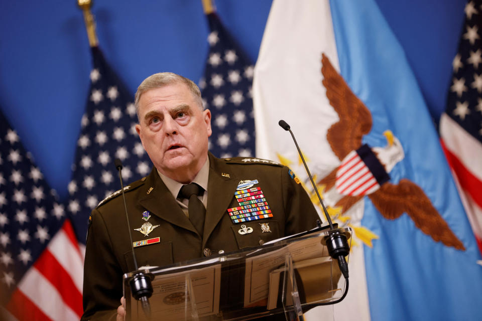 Gen. Mark Milley, chairman of the Joint Chiefs of Staff, at a news conference in Brussels on Tuesday.