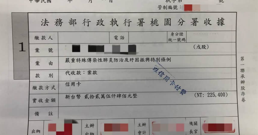 桃園市八德區42歲陳姓女子因居家檢疫離家被開罰，但遲遲未繳清罰鍰，因為想出國，近日全部繳清。（圖／翻攝照片）