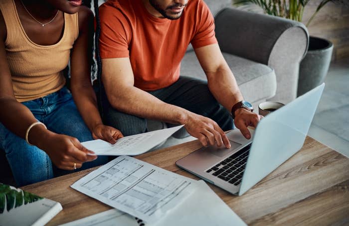 a couple looking over finances together