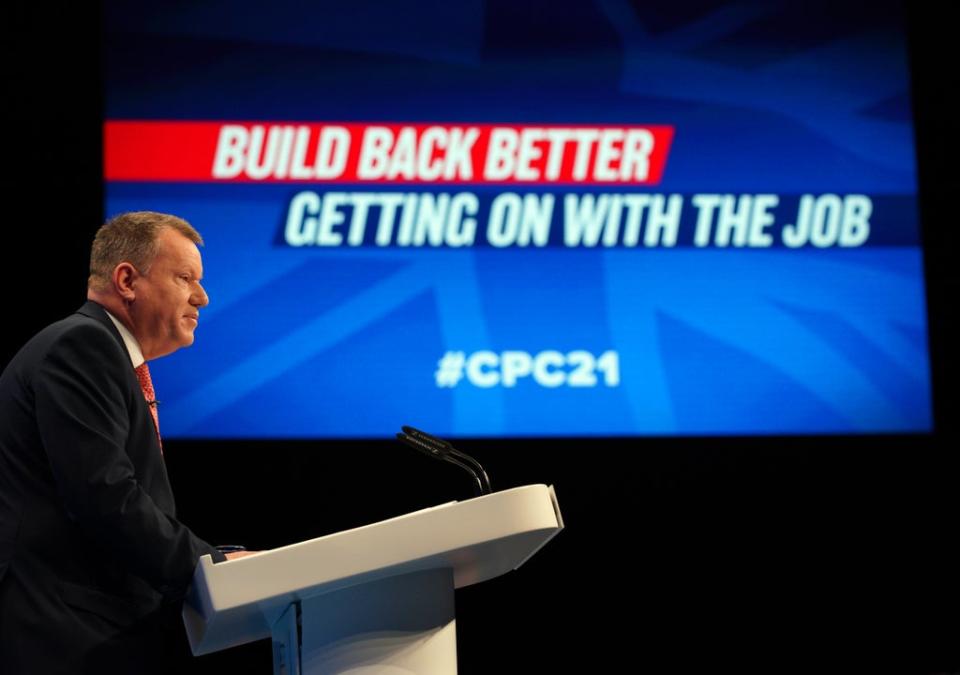 Lord David Frost speaks during the Conservative Party Conference in Manchester in October (Peter Byrne/PA) (PA Wire)