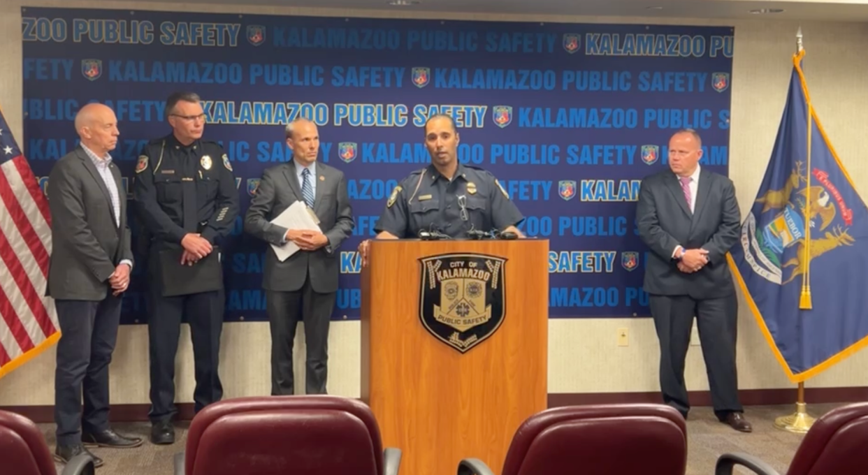 Battle Creek Police Chief Shannon Bagley speaks during a news conference announcing the Safe Summer 2024 program Thursday, May 23, 2024 at the Kalamazoo Department of Public Safety in Kalamazoo, Mich.