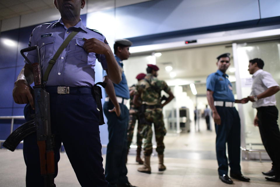 COLOMBO, SRI LANKA - APRIL 23 : Soldiers stand guard at the Bandaranaike International Airport in Colombo, Sri Lanka, April 23, 2019. ?The death toll from Sunday's terrorist attacks in Sri Lanka has climbed to 290. The government also says about 500 people were injured. (Photo: Richard Atrero de Guzman/ Sipa USA)