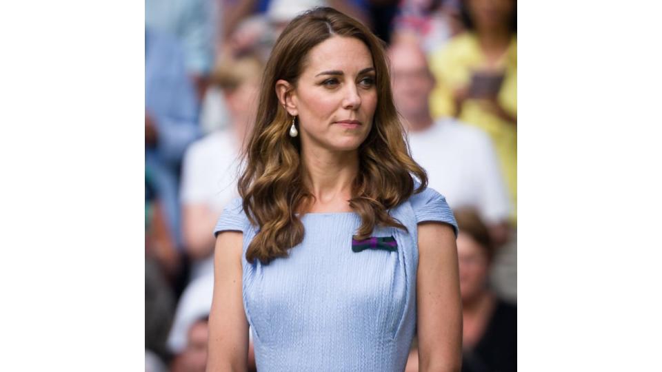 Kate Middleton in a light blue outfit