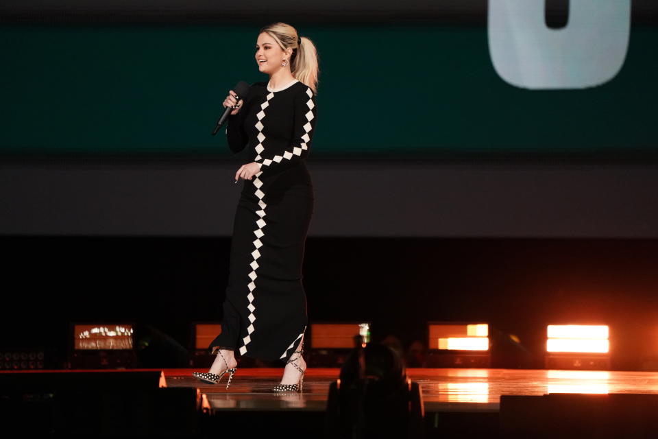 Host Selena Gomez speaks during "Vax Live: The Concert to Reunite the World" on Sunday, May 2, 2021, at SoFi Stadium in Inglewood, Calif. (Photo by Jordan Strauss/Invision/AP)