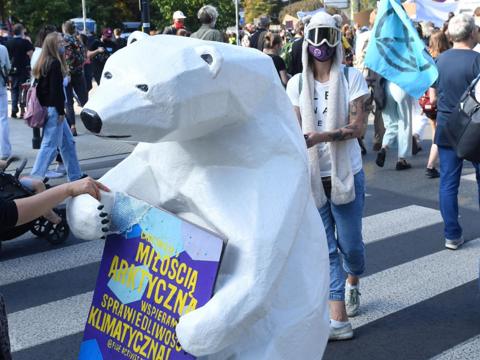 Participants of the Youth Climate Strike walk along the streets of Rzeszow, Poland on 25 September 2020EPA