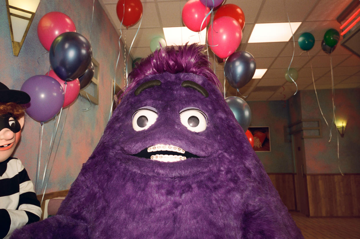 Teenage Grimace celebrates his birthday with his pal, the Hamburglar. (Courtesy McDonald's)