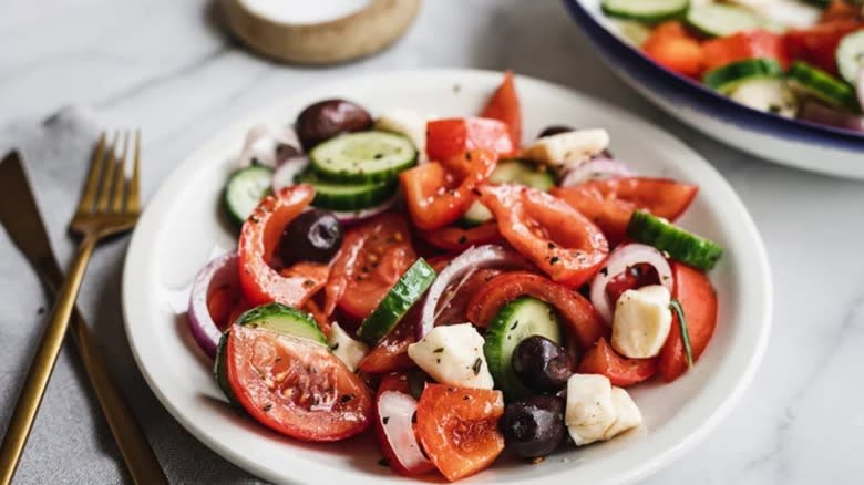 Greek salad with cheese curds