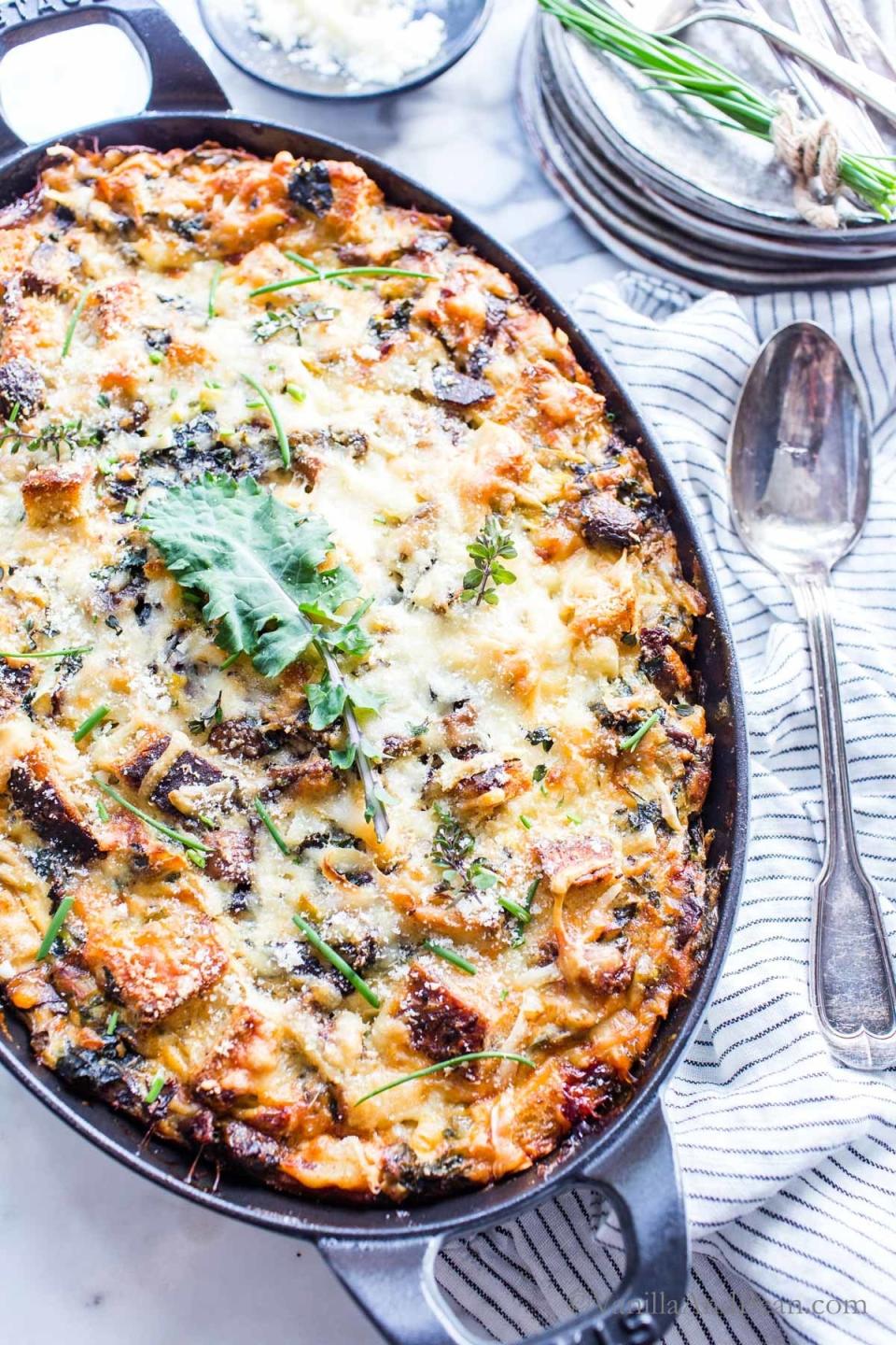 Savory bread pudding.