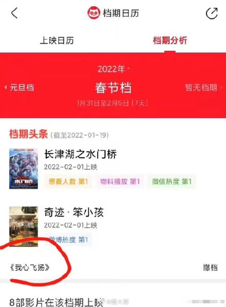 孟美岐主演的《我心飛揚》原本定檔年初一，卻被網友發現電影全面撤下春節檔。（圖／翻攝自微博）