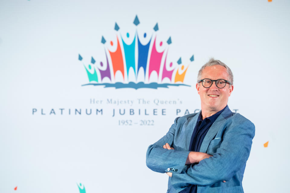 Pageant Master Adrian Evans at the launch of Platinum Jubilee Pageant at the Victoria And Albert Museum, London. Plans have been unveiled for celebrations in June 2022 which will mark the Queen's 70th year on the throne with a Pageant next June. Picture date: Tuesday June 29, 2021. (Photo by Dominic Lipinski/PA Images via Getty Images)