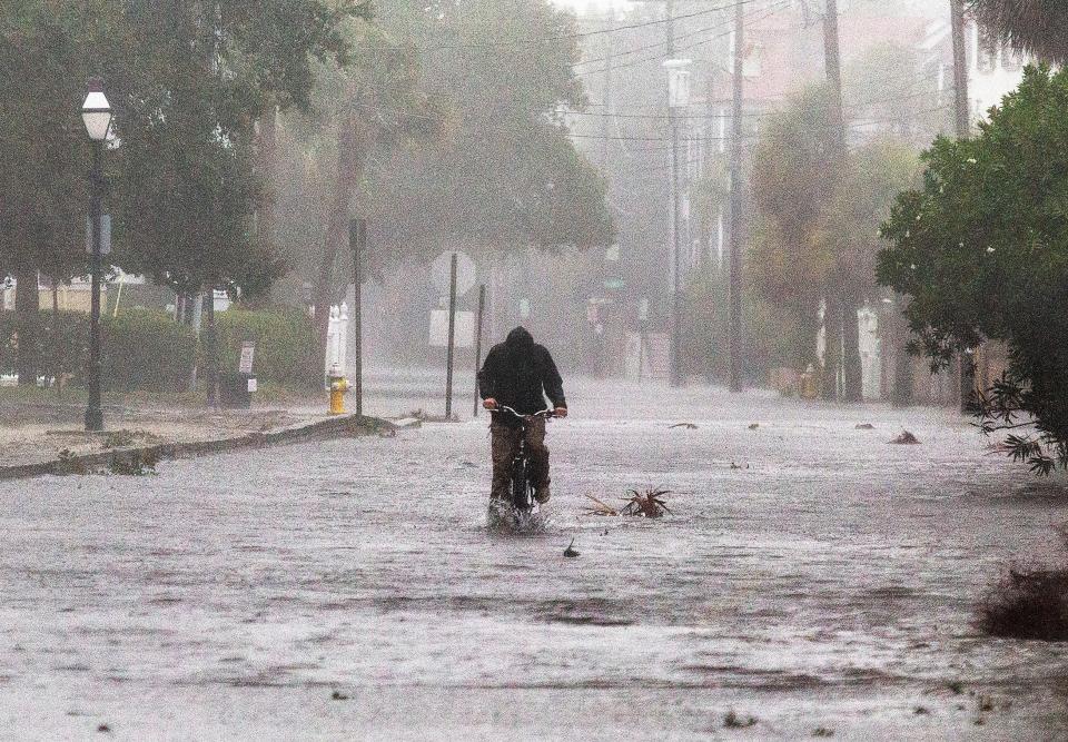 Flood waters cover the street of the South Battery in Charleston, S.C., during Hurricane Ian on Friday, Sept. 30, 2022. (AP)