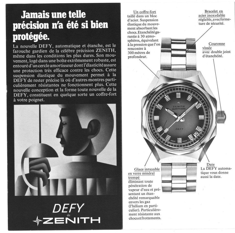ZENITH於1969年至1970年之間，在報紙上刊登的Defy A3642的廣告。