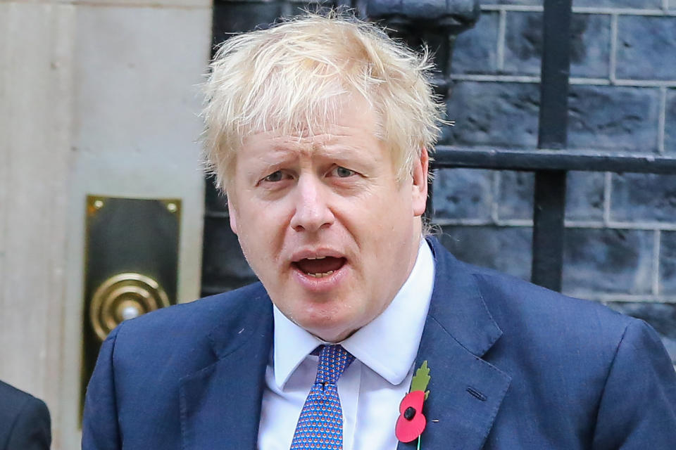 British Prime Minister Boris Johnson at the steps of No 10 Downing Street on the day the MPs debate and vote on his motion for a general election on 12 December 2019. The UK will not leave the European Union on 31 October 2019 as the leaders of the European Union have granted an extension for Brexit until 31 January 2020. (Photo by Steve Taylor / SOPA Images/Sipa USA)