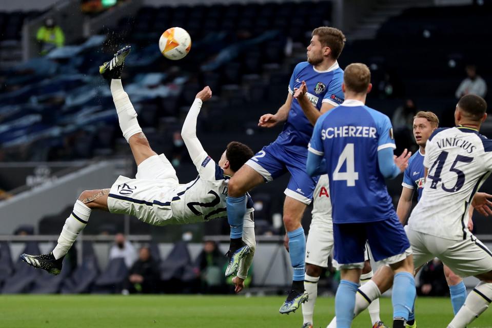 <p>Wonder goal: Dele Alli scored a brilliant overhead kick for Tottenham against Wolfsberger</p> (Tottenham Hotspur FC via Getty I)