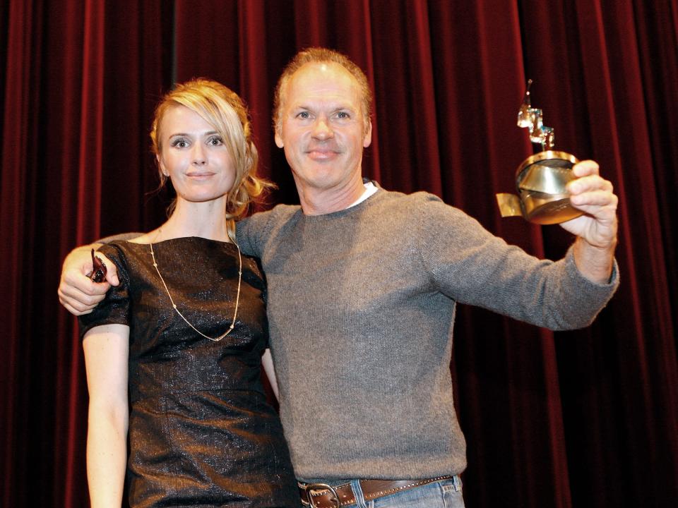 Jennifer Siebel Newsom poses for a photo with Michael Keaton.