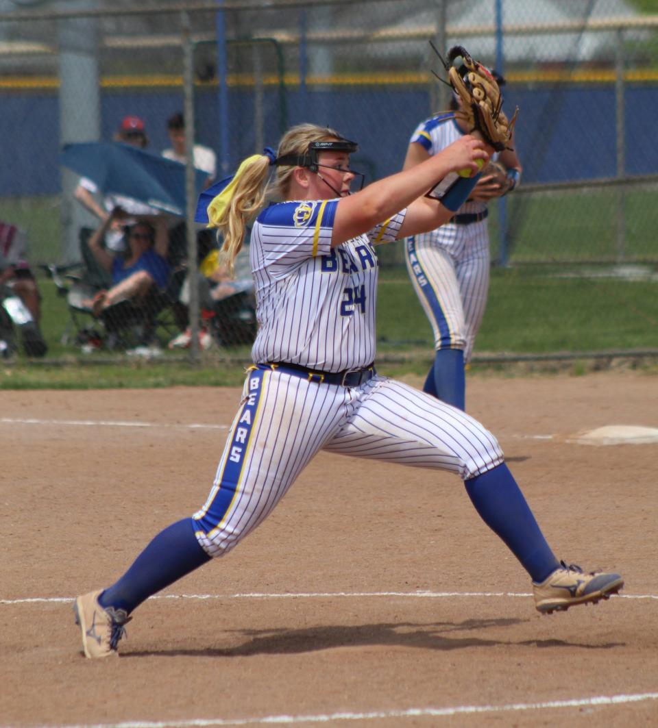 Amber Burzlaff won three games for Jefferson Saturday and reached 106 career strikeouts.