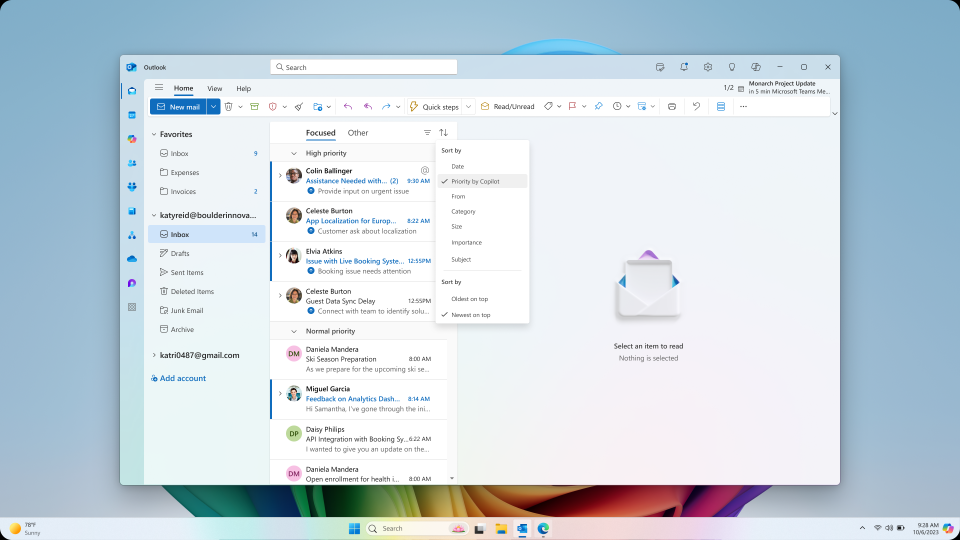 Microsoft Copilot 365: Outlook prioriza minha caixa de entrada