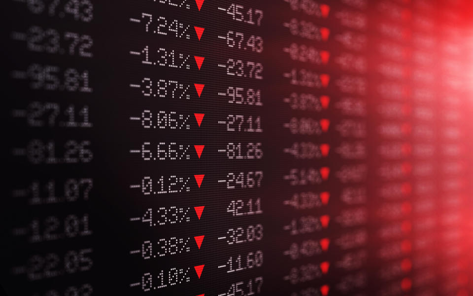 The trading board shows a stock market crash. Choice and concentration. Horizontal composition with copy space.