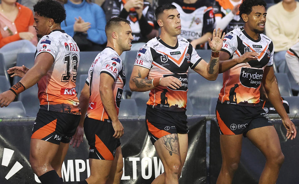 Charlie Staines, pictured here in action for the Wests Tigers against Manly.