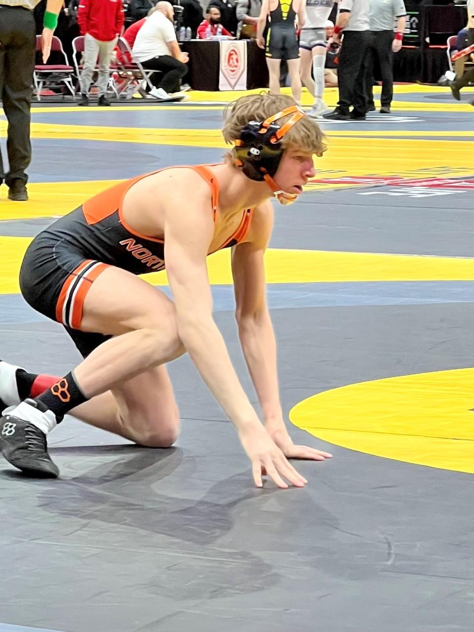 North Union's Trace Williams competes in a Division II 120-pound match Sunday at the state wrestling tournament at Ohio State's Schottenstein Center.