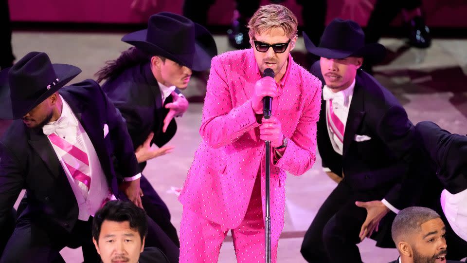 Ryan Gosling performs the song "I'm Just Ken" from the movie "Barbie" during the Oscars on Sunday. - Chris Pizzello/Invision/AP