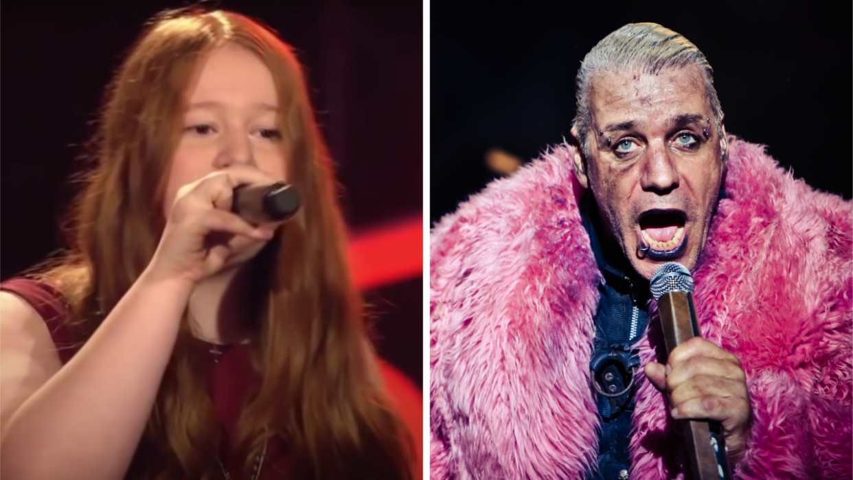  A contestant on the Voice, and Till Lindemann on stage 