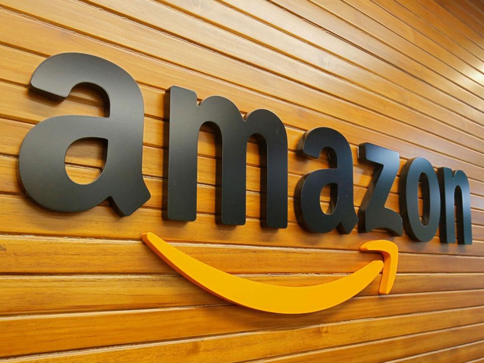 The logo of Amazon is pictured inside the company's office in Bengaluru, India