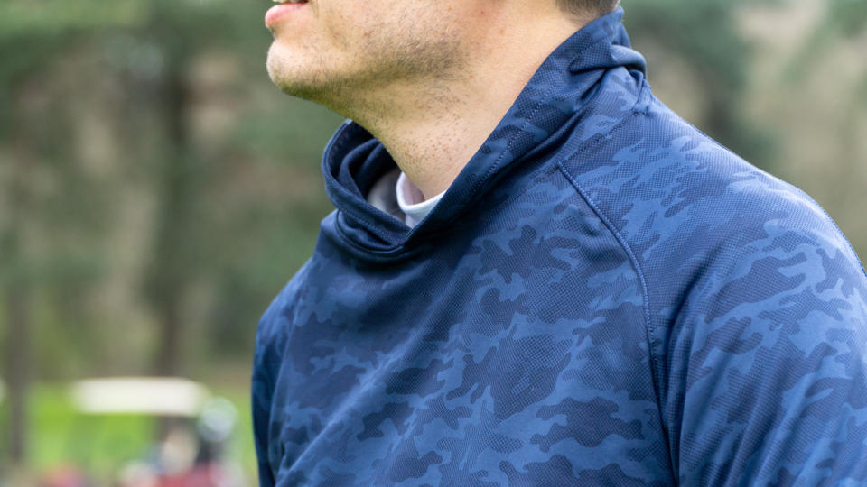 Peter Millar Pine Camo Performance Hoodie close up