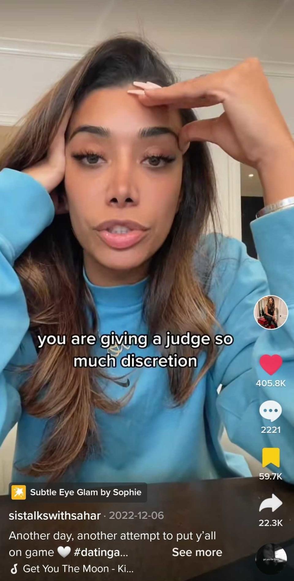 screencap of Sahar's TikTok in which she is speaking into the camera