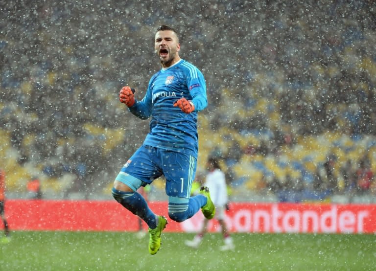 Lyon goalkeeper Anthony Lopes celebrates Nabil Fekir's crucial equaliser