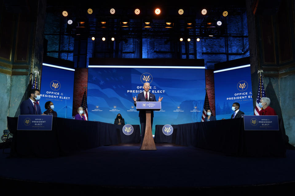 President-elect Joe Biden announces his climate and energy team nominees and appointees at the Queen Theater in Wilmington, Delaware, Dec. 19. (Photo: Carolyn Kaster/ASSOCIATED PRESS)