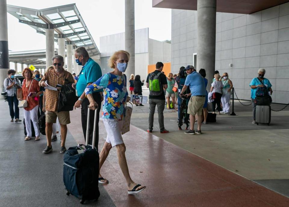 Robbyn Wilson arrives at Port Everglades Terminal 25 in Fort Lauderdale, Florida before boarding Royal Caribbean’s Celebrity Edge cruise ship on Saturday, June 26, 2021. After departing Port Everglades Saturday, Celebrity Edge will be the first cruise ship sailing with guests from a U.S. port in over 15 months.