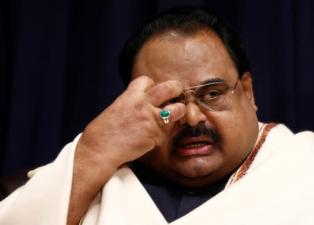 Founder of Pakistan's MQM party, Altaf Hussain, reacts during an interview at the party's offices in London, Britain October 30, 2016. REUTERS/Peter Nicholls