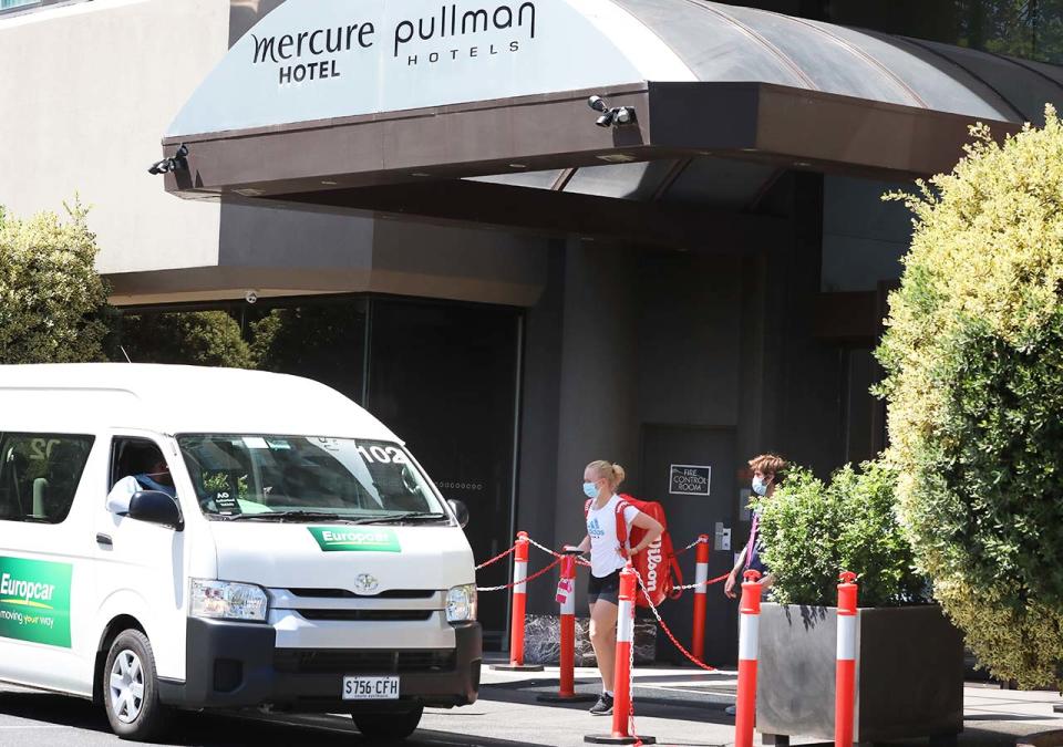 A tennis player, pictured here leaving the Pullman Hotel in Melbourne.