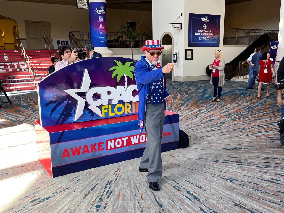 Duane Schwingel, dressed as Uncle Sam, is a regular feature at Trump rallies.