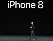 <p>Apple CEO Tim Cook and other executives also unveiled the iPhone 8 at the Sept. 12 event. REUTERS/Stephen Lam </p>