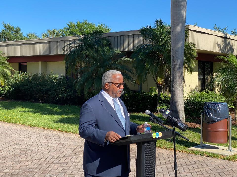 West Palm Beach Mayor Keith James speaks at a groundbreaking event Friday on a long-awaited, $14.8 million renovation and expansion at Gaines Park that will include a bigger gymnasium and more tennis courts.