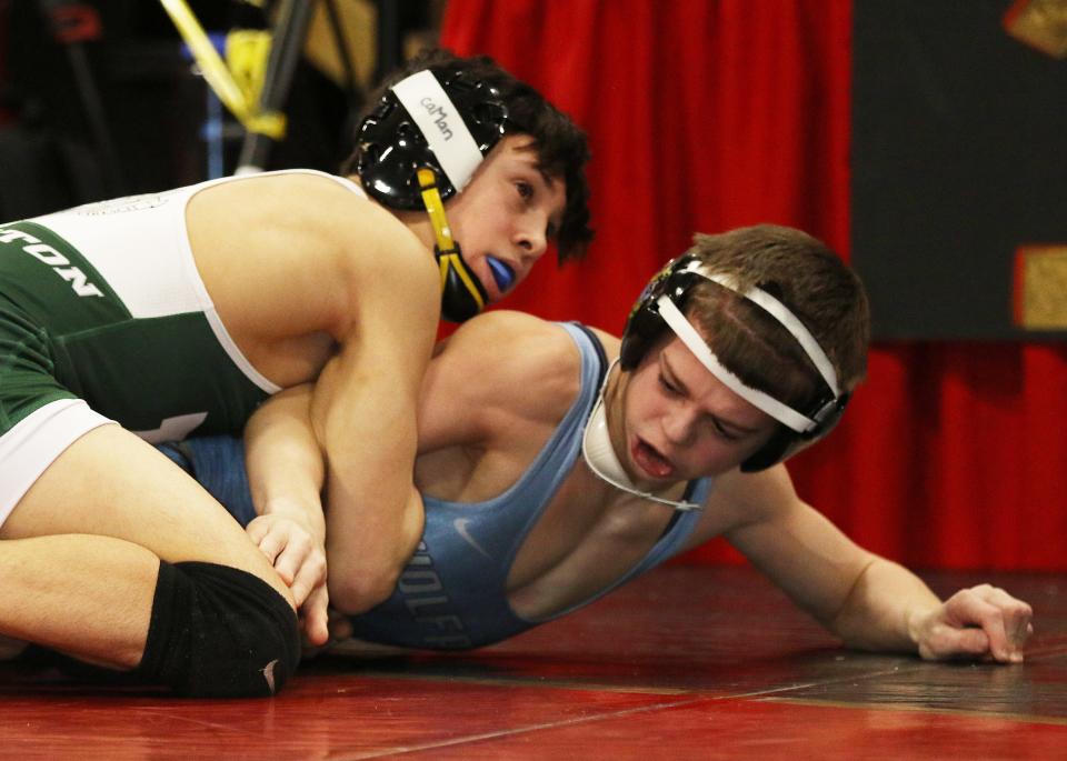 Mt Olive, NJ -- January 27, 2024 -- Cameron Sontz of Delbarton won this 106 lb. semi-final, defeating Brody Neill of West Morris in the Morris County Wrestling Tournament held in Mt. Olive, NJ on January 27, 2024.