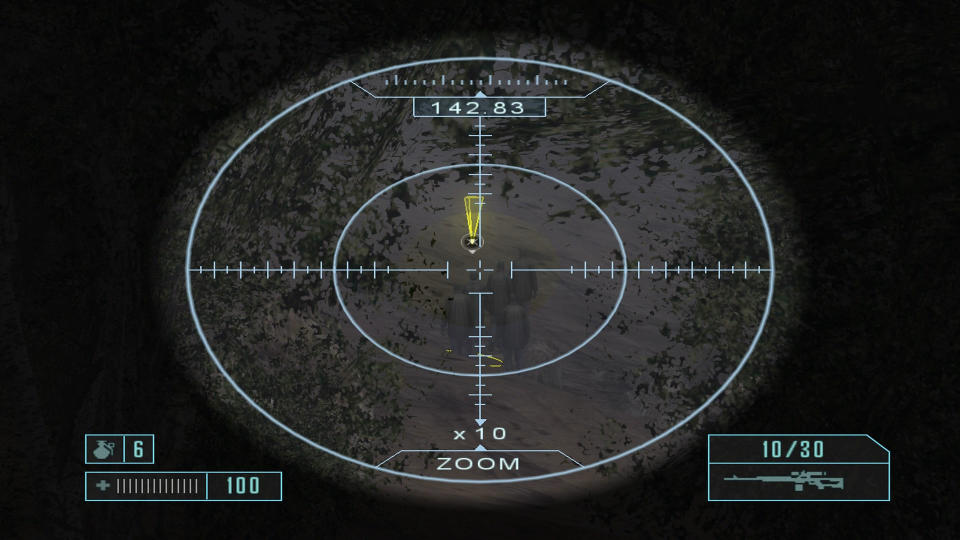 Sniping a target in Mercenaries: Playground of Destruction.